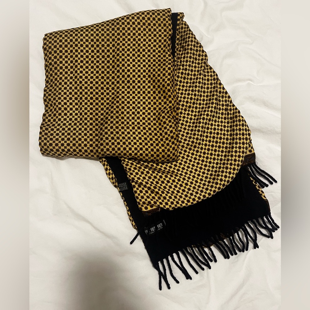 Vintage Holt Renfrew Silk Scarf – Gold & Black Dual Fabric